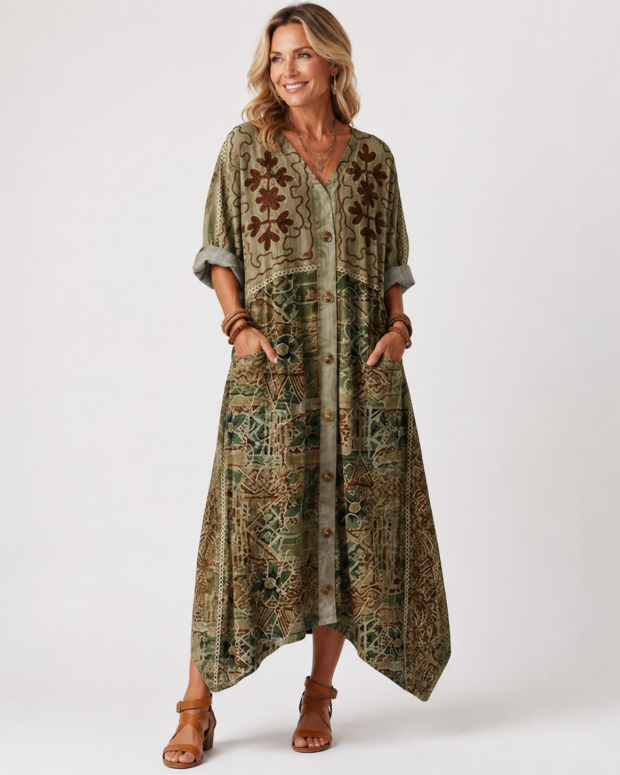Aleta | Button Front Oversized Pocket Midi Dress
