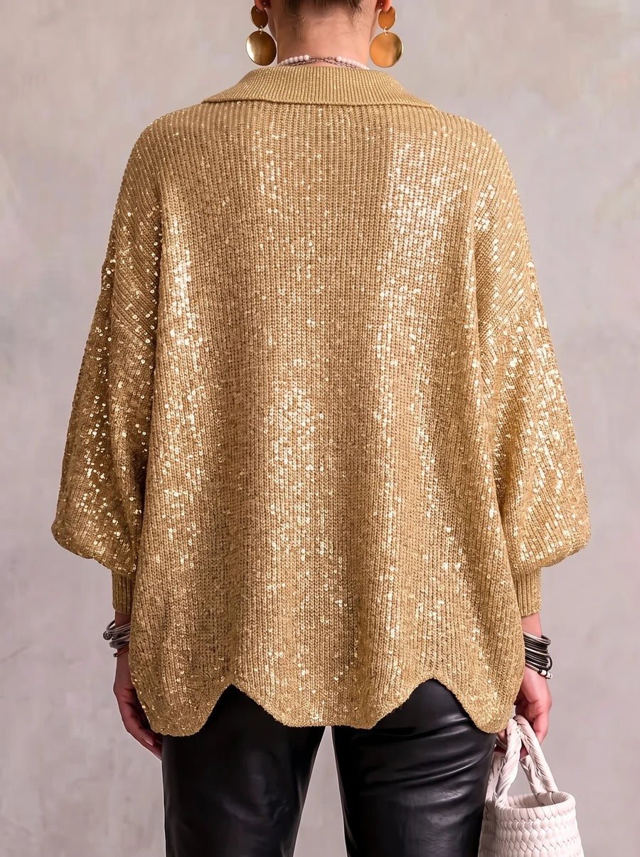 Penelope | Oversized Collared Knit Cardigan With Metal Buttons