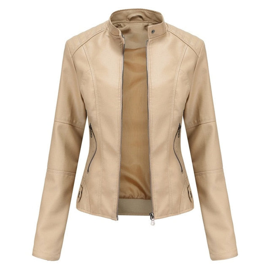 Madison | Women's Faux Leather Jacket Stand Collar Zip-Up Moto Jacket